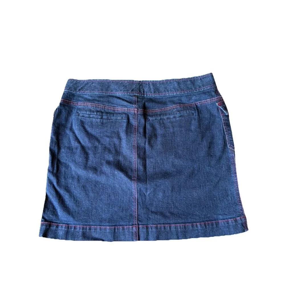 Lauren Jeans by Ralph Lauren Skirt Denim Brass Hardware Dark Wash Red Stitching